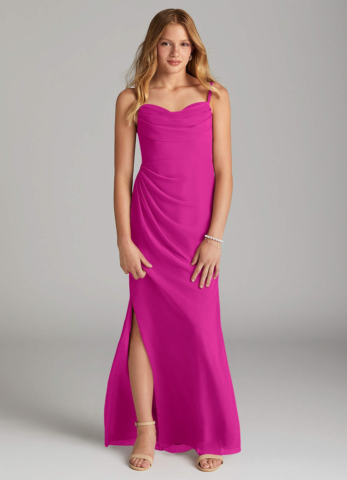 Azazie Mai Junior Vestido de Fucsia de Gasa de Recto con Plisado image1