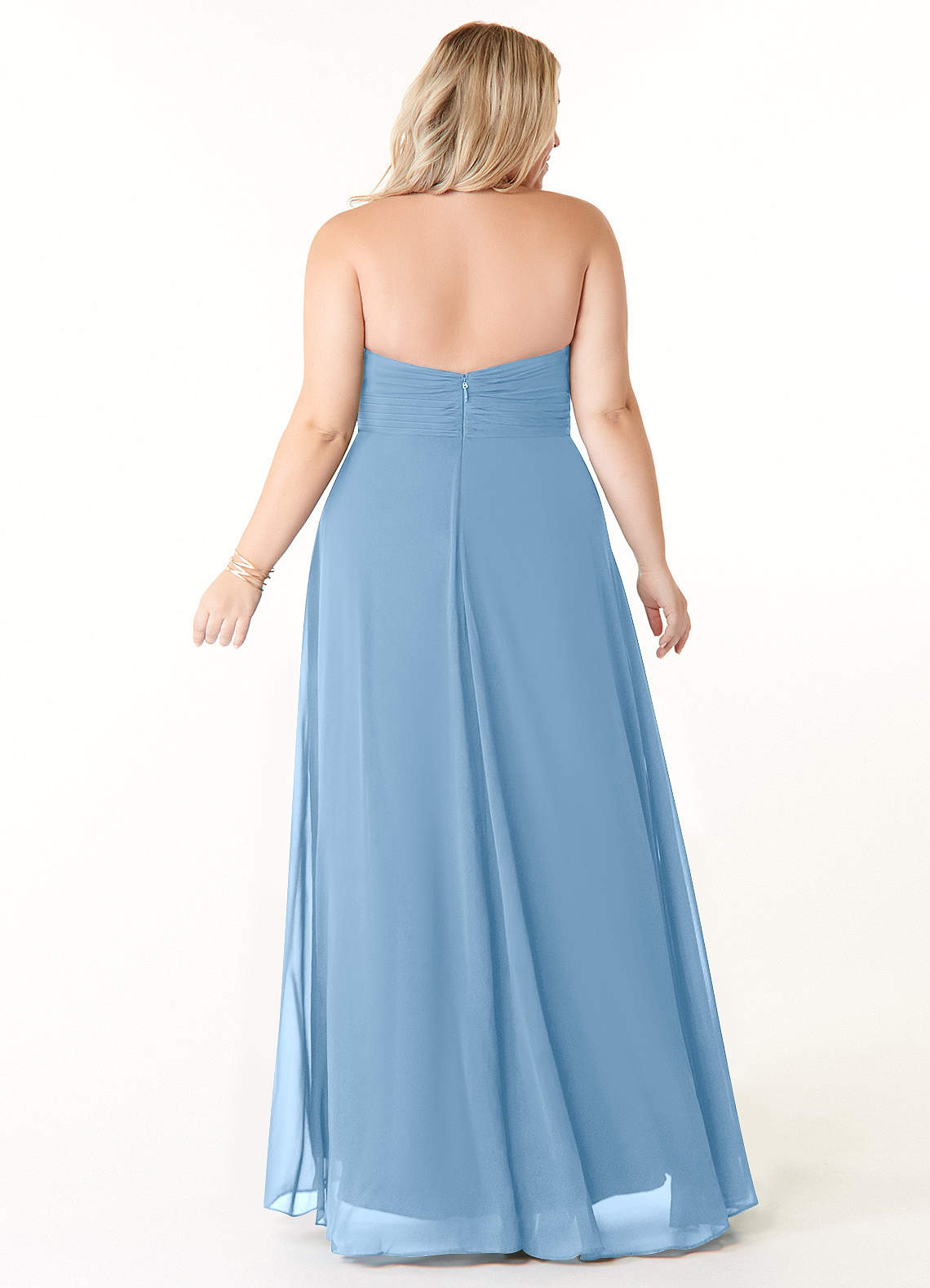 Azazie Tessie At-home Try On Dresses Matcha A-Line V-Neck Pleated Chiffon Dress image6