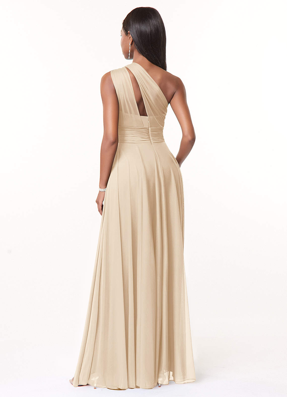 Azazie Charlize Jurken voor bruidsmeisjes Jurk van Mesh met A-Lijn One-Shoulder Champagne image1
