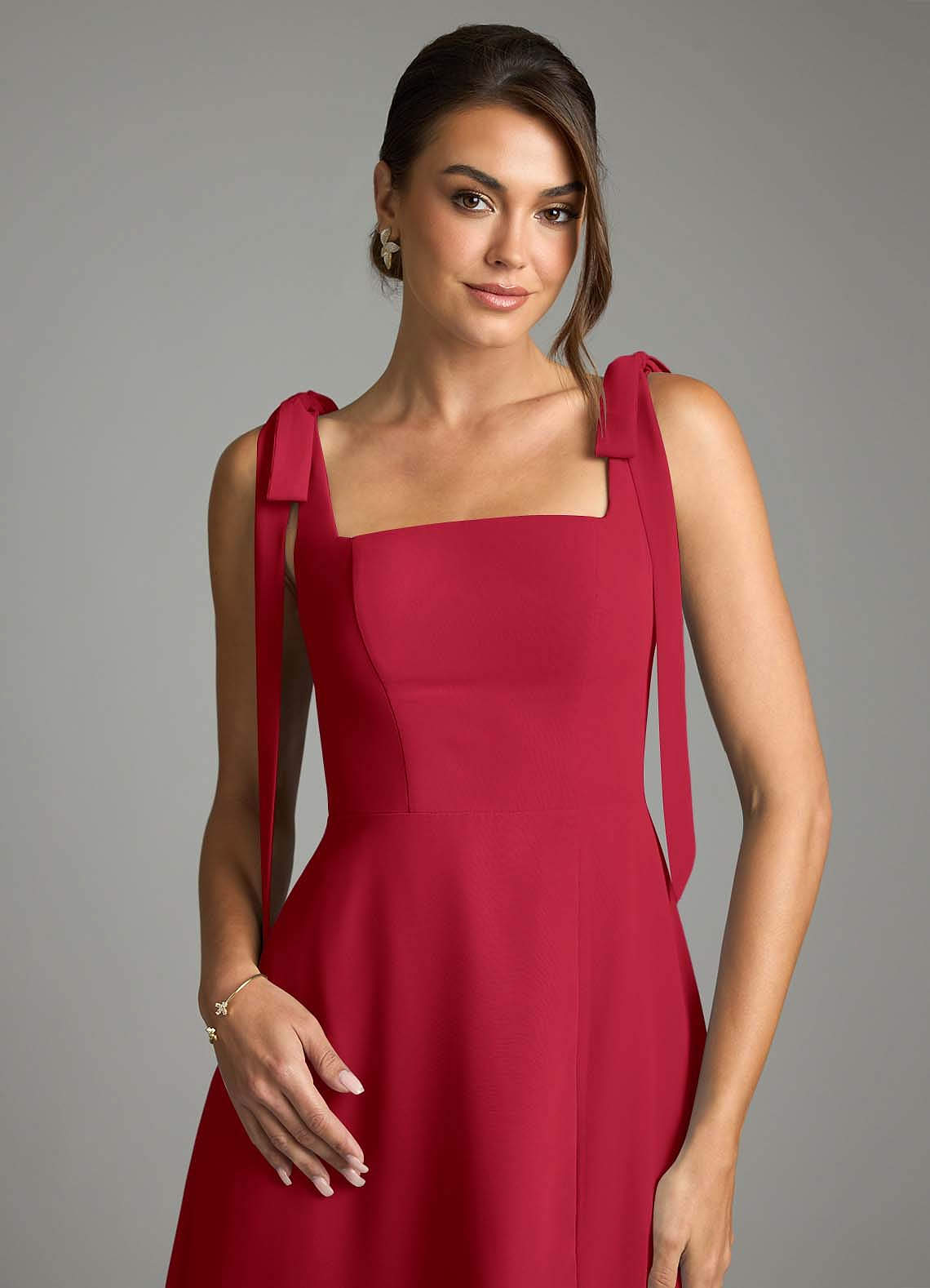 Azazie Debra Bridesmaid Dresses Scarlet A-Line with Pockets Chiffon Convertible Dress image1