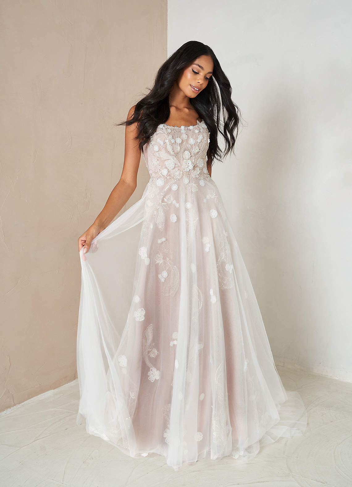 Azazie Armadan Wedding Dresses Diamond White Caramel A-Line Sequins Tulle Dress image1