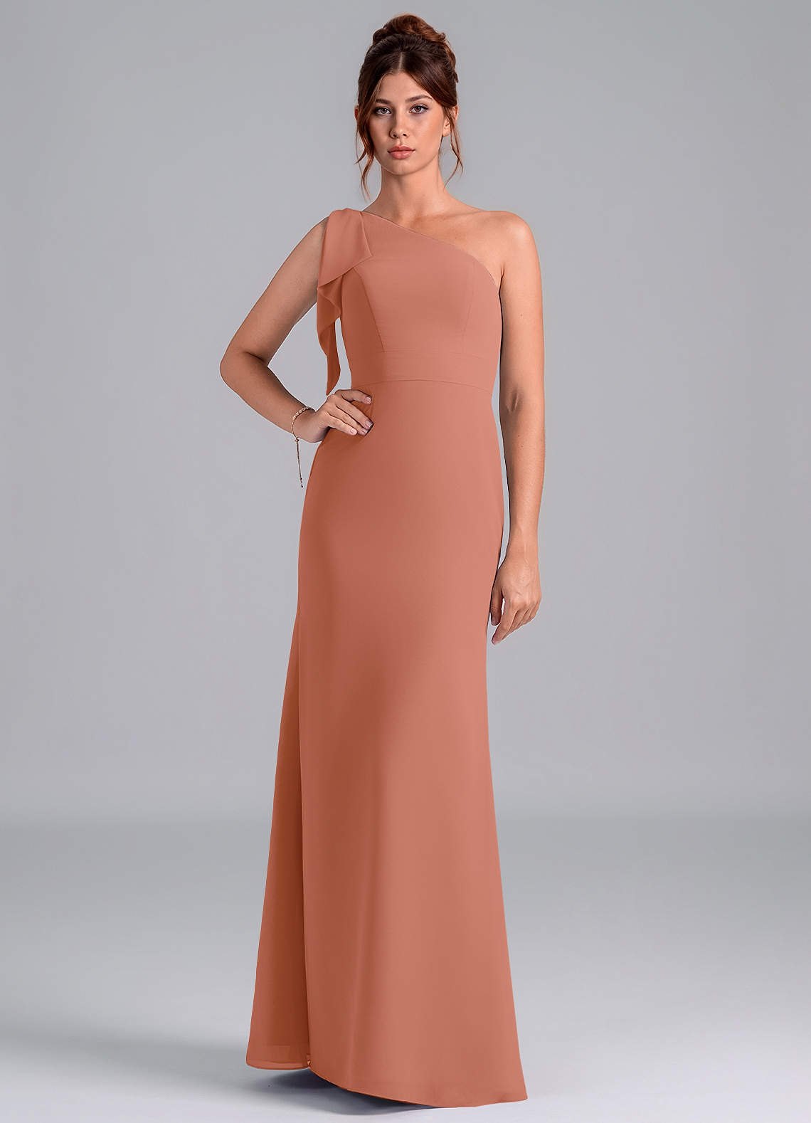 Azazie Rinna Jurken voor bruidsmeisjes Jurk van Chiffon met Zeemeermin One-Shoulder Meer Gesneden image1