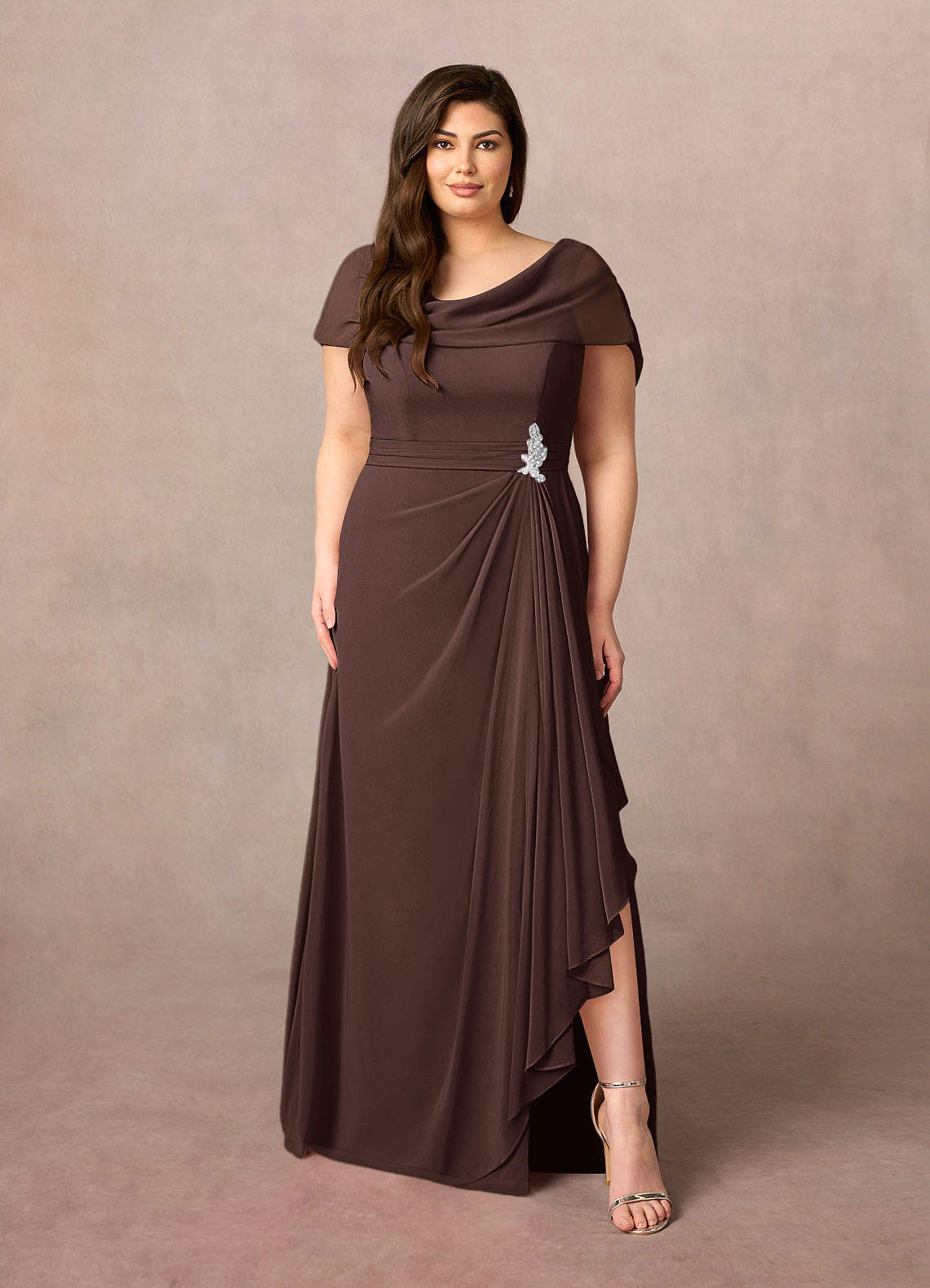 Azazie Mary vestidos de madre de la novia Vestido de Ganache de Gasa de Corte en A con Corte Lateral image1