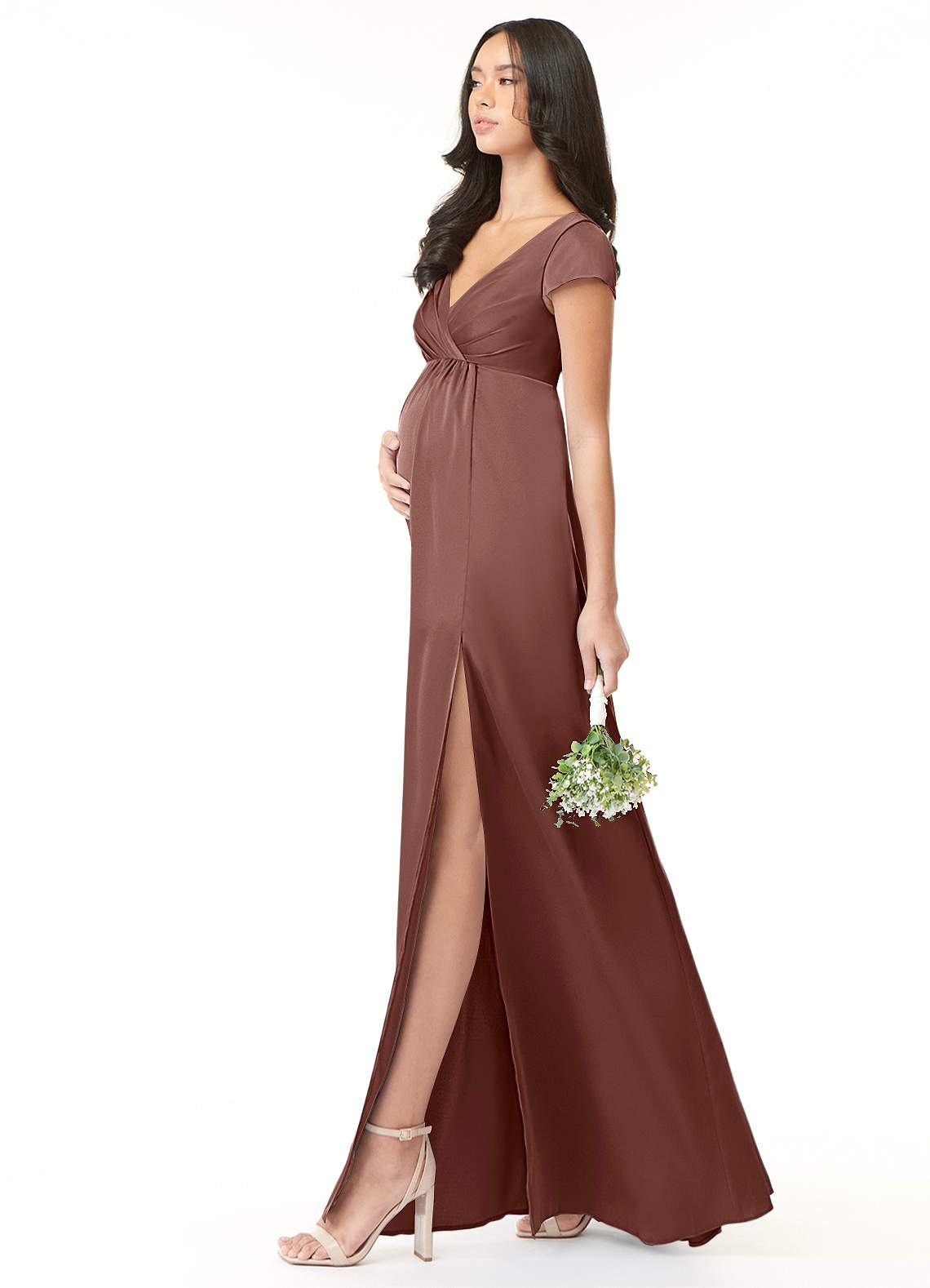 Azazie Allessia vestidos de dama de honor de maternidad Vestido de Corte En A Plisado Hasta el suelo Satén Elástico image2