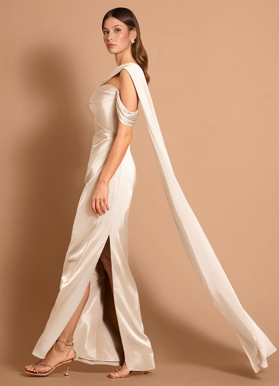 cream maxi dress women Blythia | Cream Round-Neck Maxi Dress With Gathered-Detailing