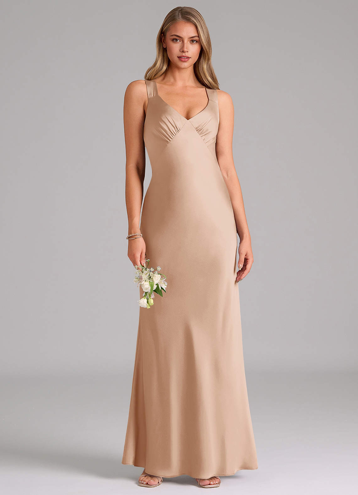 Azazie Kamila Brautjungfernkleider A-Linie Plissee Stretch-Satin Kleid Englisches Rosa image1