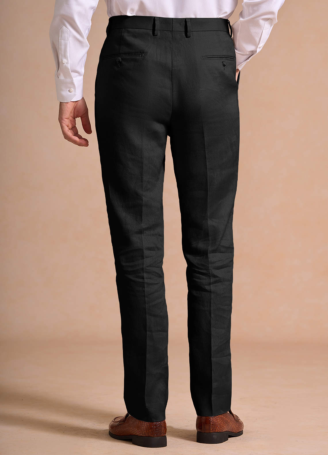 front Harrison Black 100% Linen Dress Pants