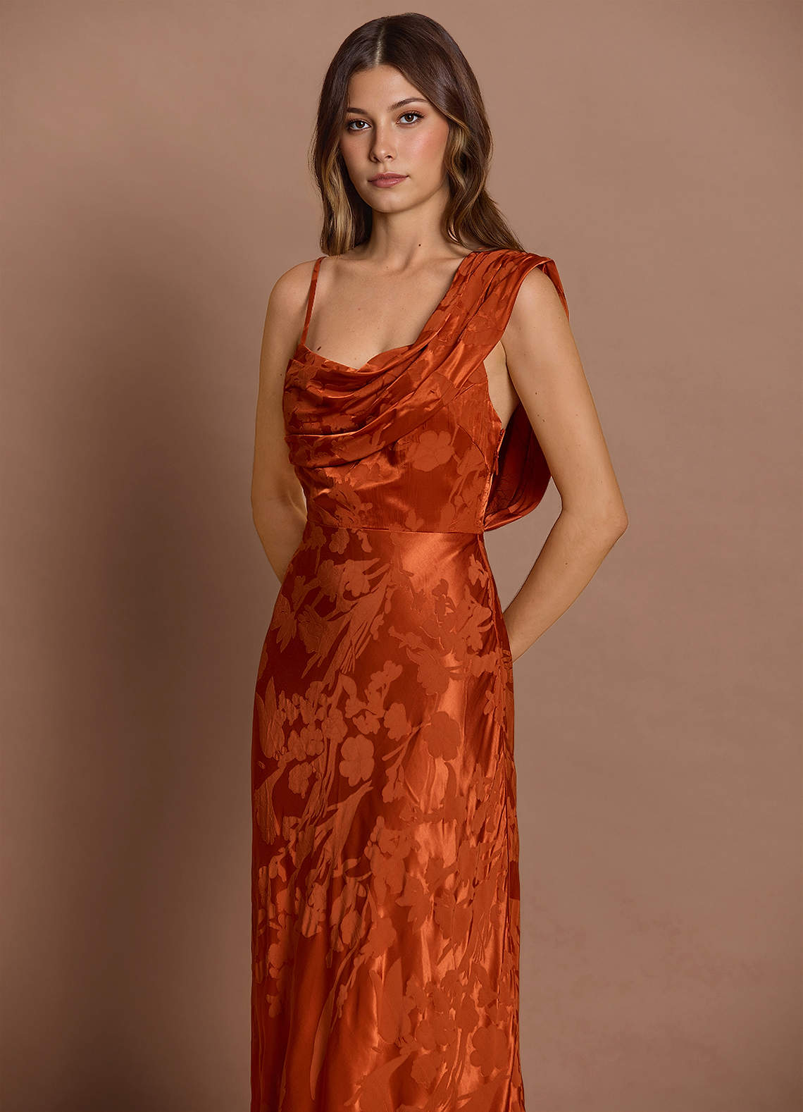 rust floral bridesmaid dress Briseis Rust Maxi Dress Ready to Ship