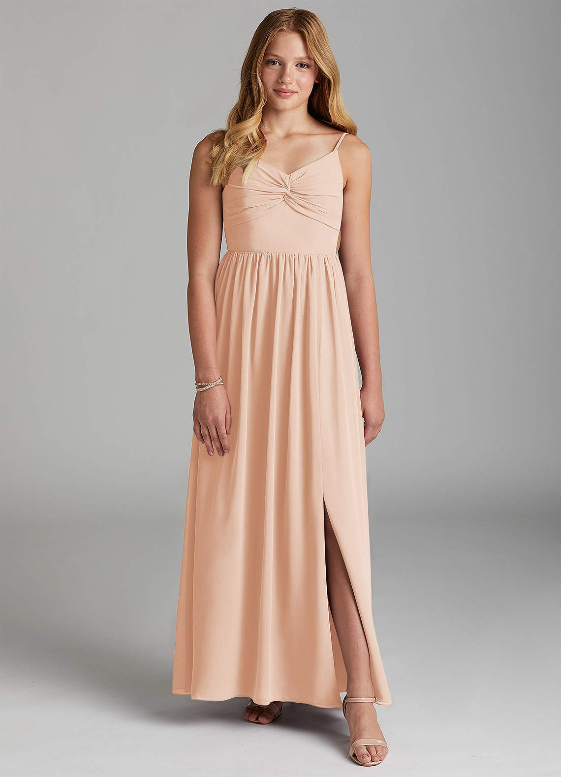 Azazie Zeya Junior Abito A-Line in Chiffon Rosa Inglese image1