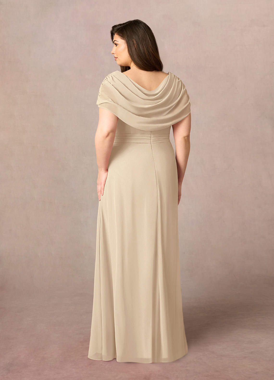 Champagne Azazie Mary A-Line Side Slit Chiffon Floor-Length Dress 