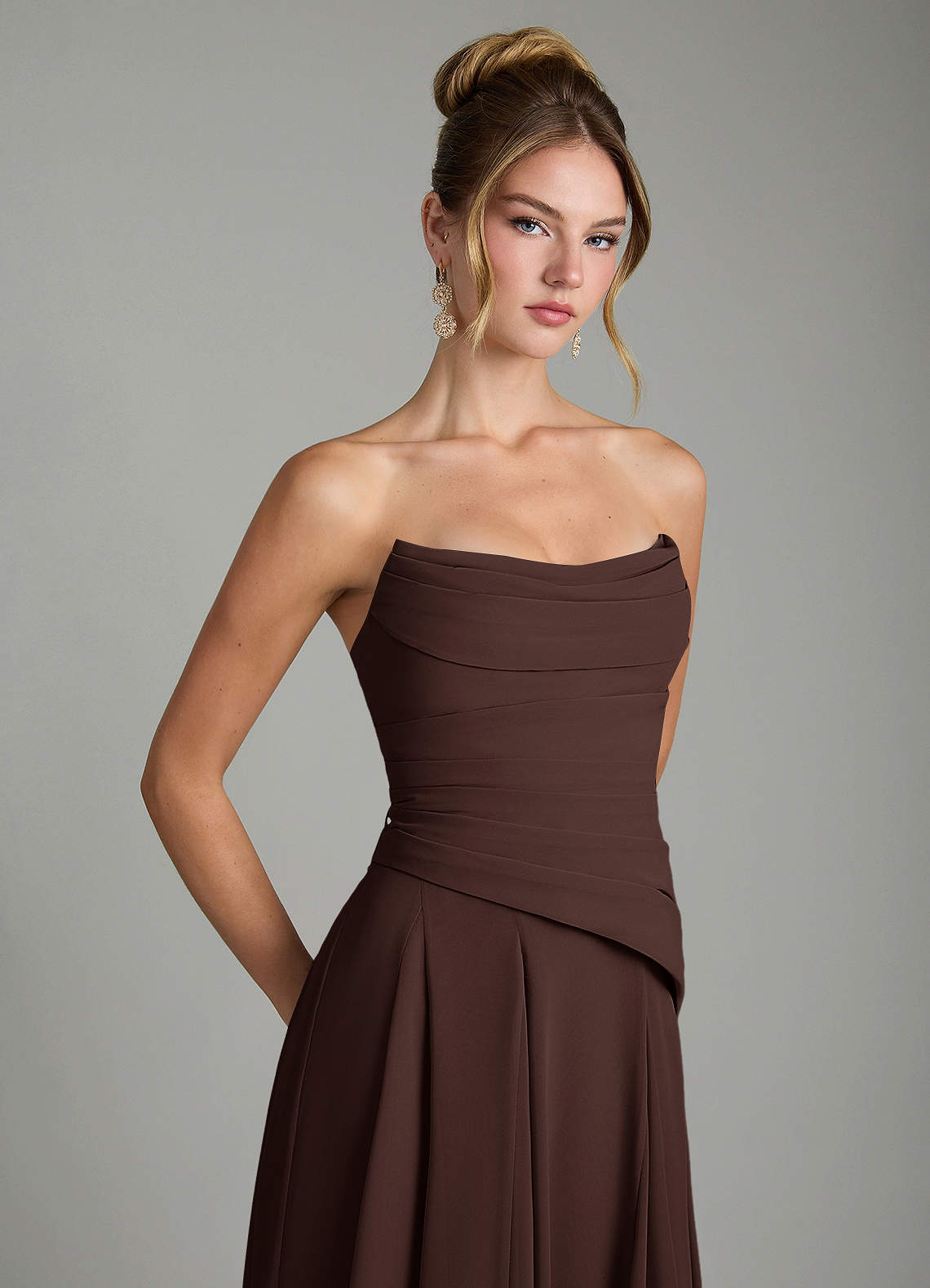 Azazie Gabriela Brautjungfernkleider Eine Linie Korsett Chiffon Kleid Ganache image9