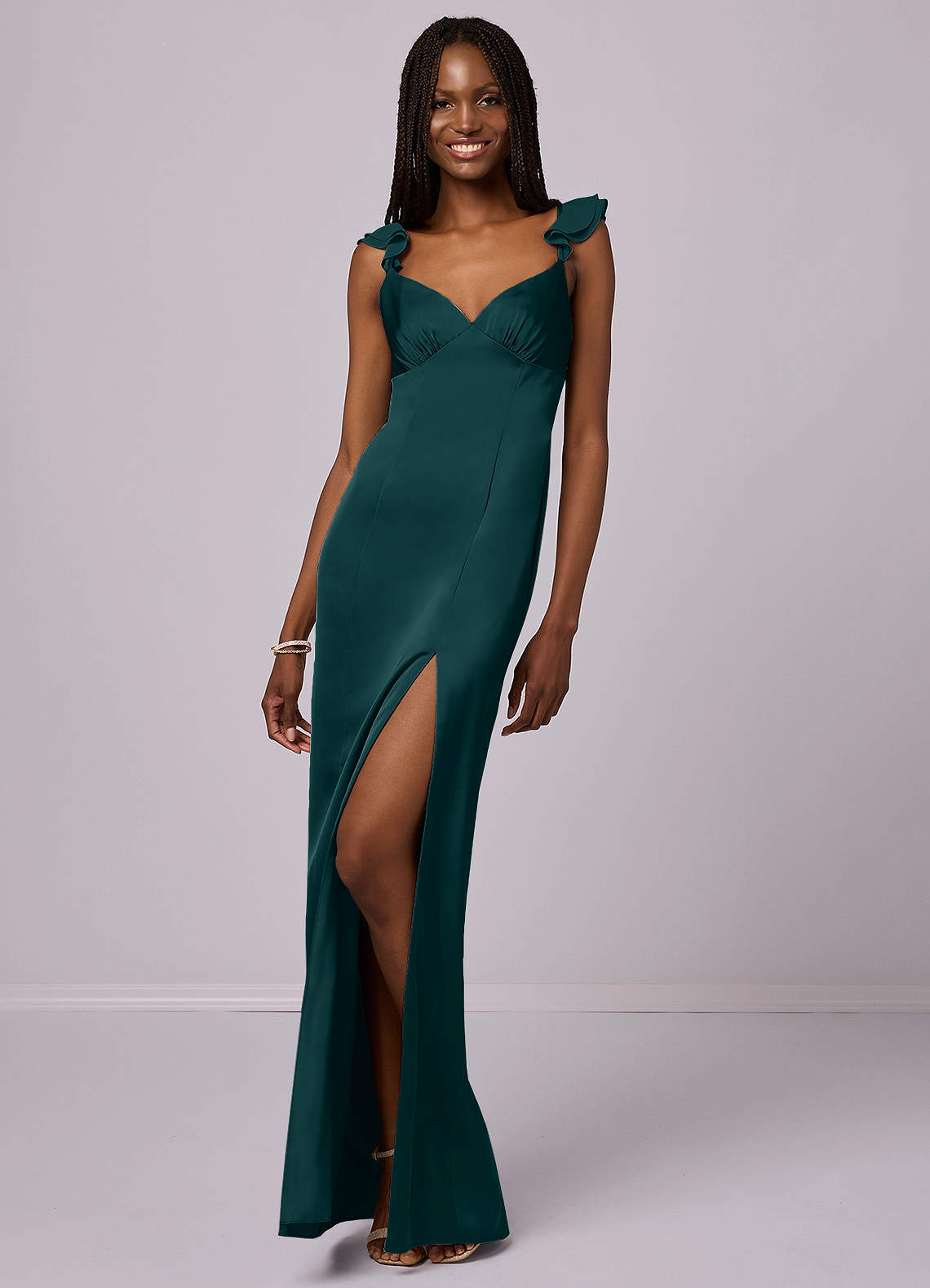 Barbie ♥ Azazie Bridesmaid Dresses Sheath Stretch Satin Floor-Length Dress image2
