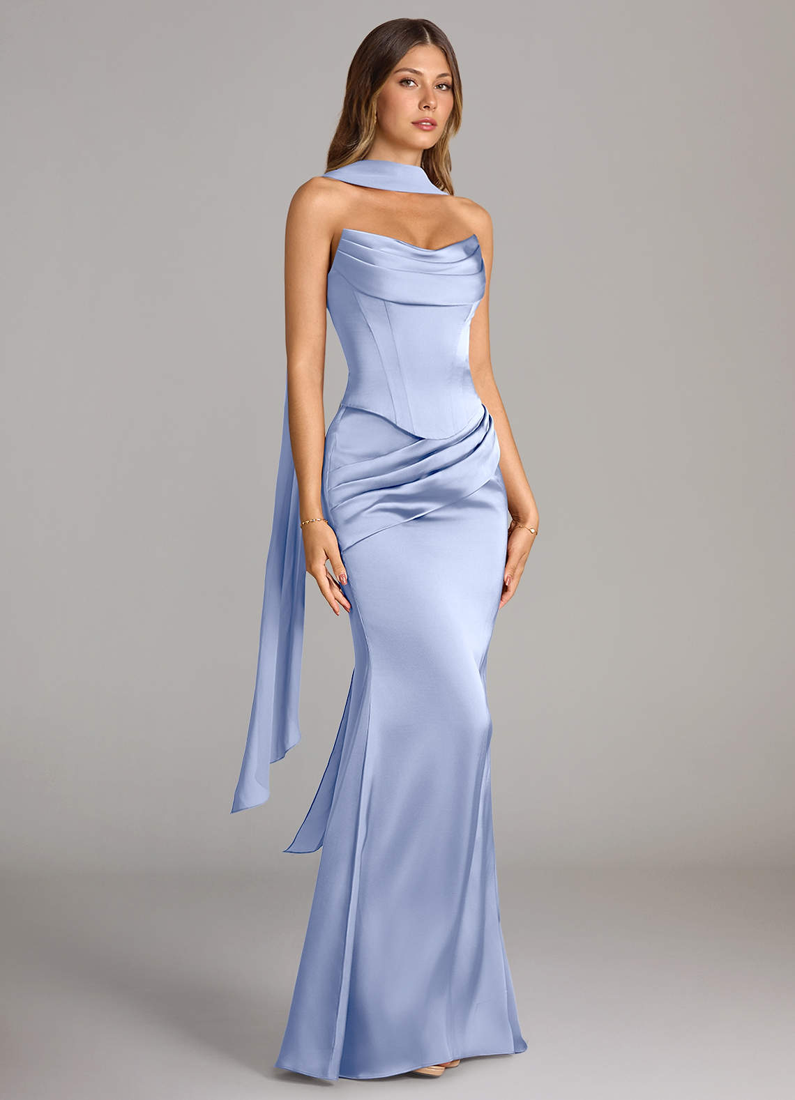 Azazie Sorrel Vestidos de madrinha de casamento Vestido Gelo de Cetim elástico de sereia com Sem alças image2