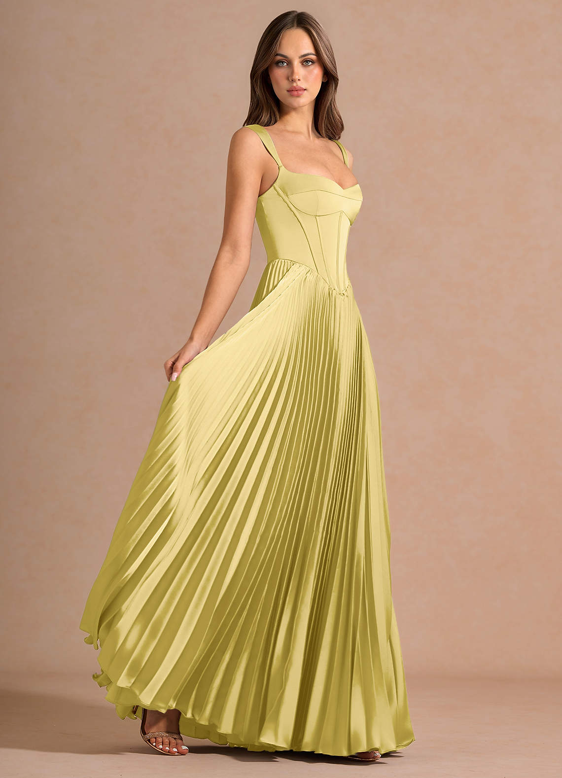slim fit dress slacks Imogene Scarf-Detail Strapless Gown in Pastel Yellow main image 1
