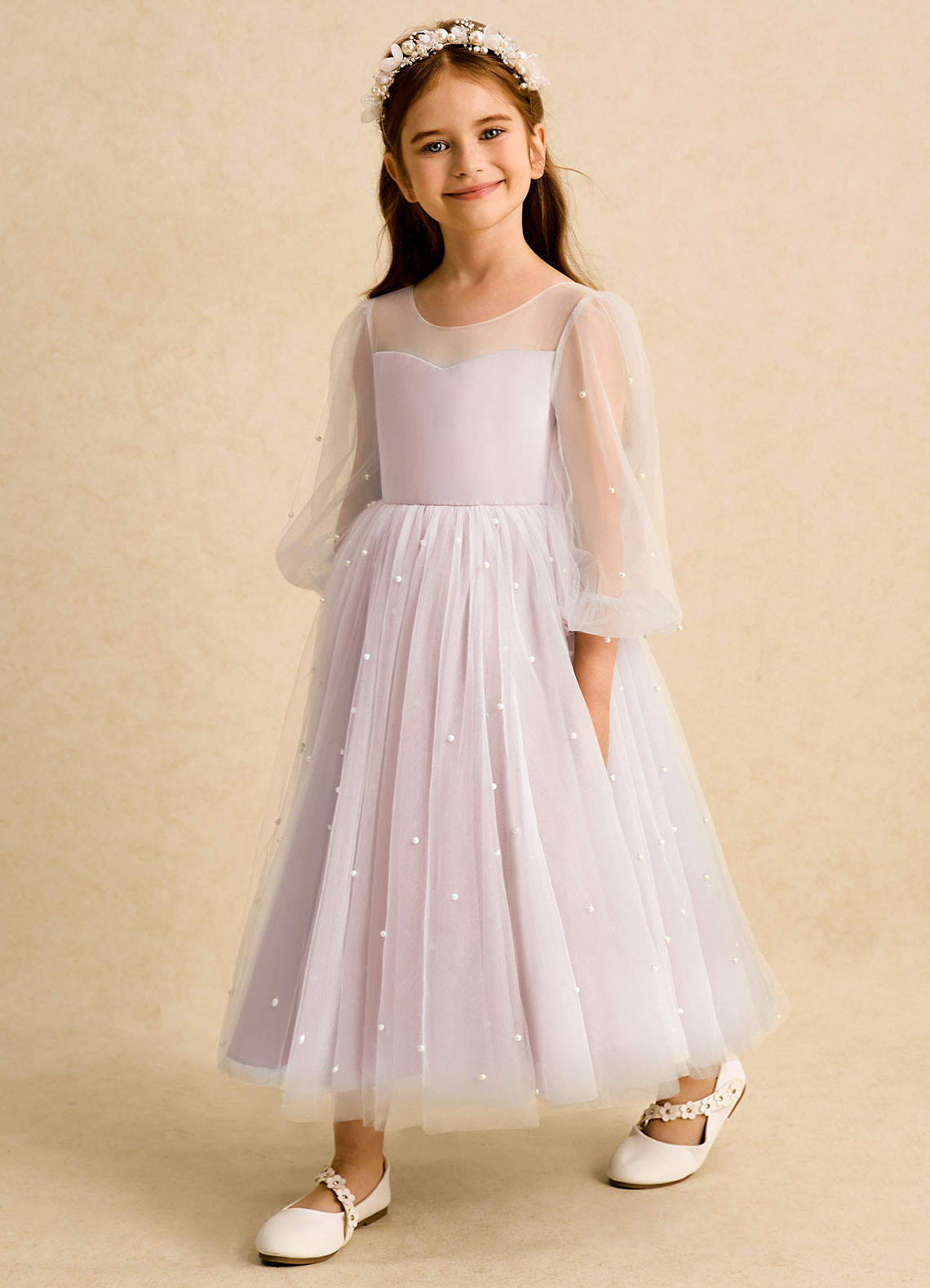 Azazie Trudy Flower Girl Dresses Blushing Pink Ball-Gown Sweetheart Neckline Tulle Dress image3