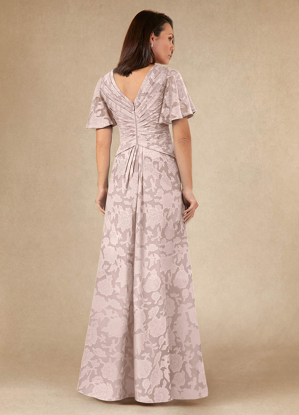 Azazie Emmeline Mother of the Bride Dresses Blushing Pink A-Line Pleated Floral Burnout Dress image4