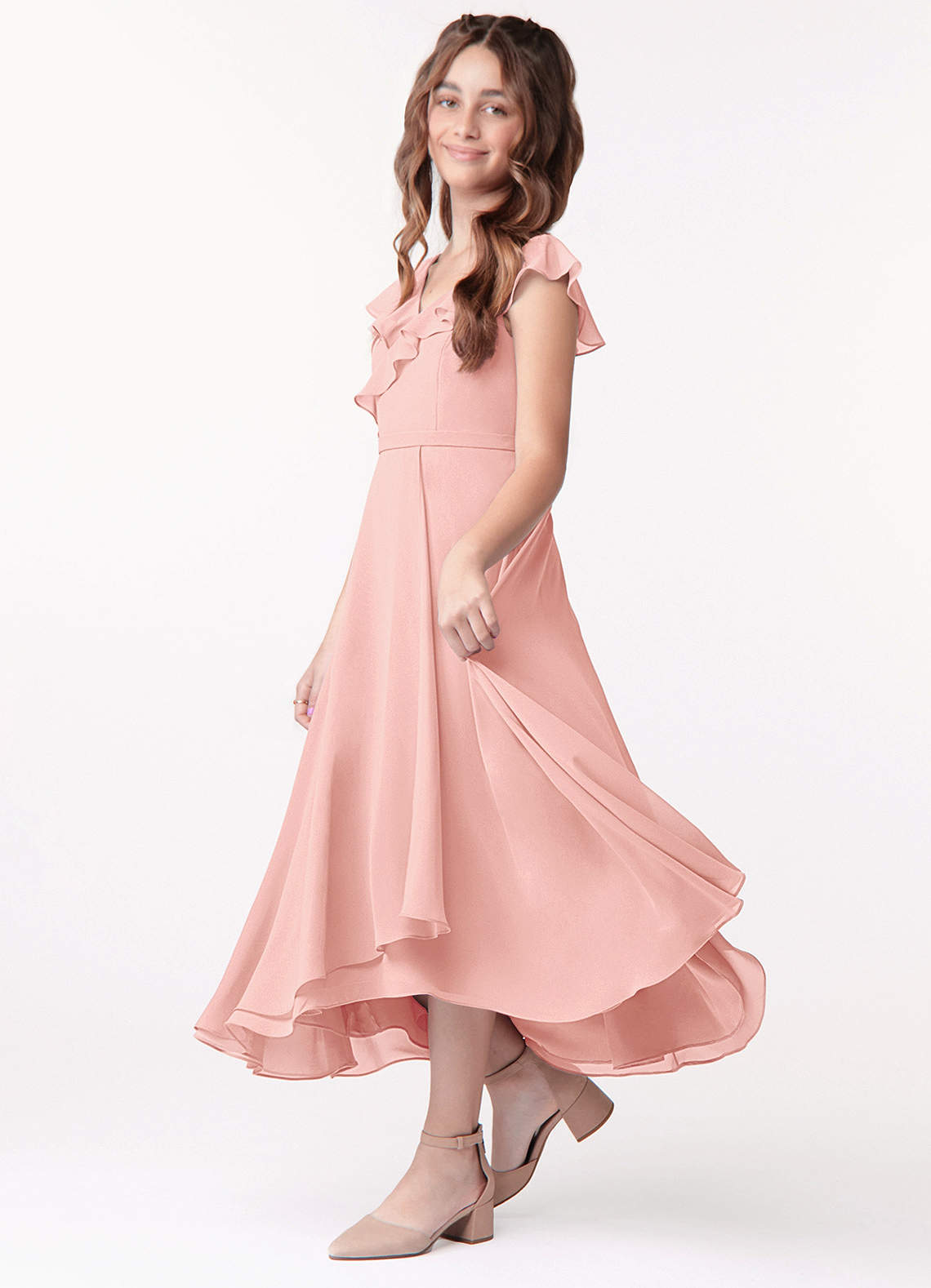 Azazie Posie Junior Rosette A-Line Ruched Chiffon Dress image1