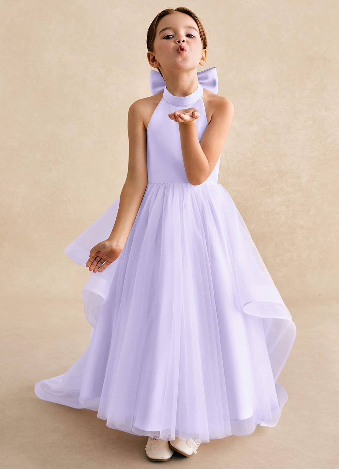 Azazie Bev Flower Girl Dresses Lilac A-Line Convertible Tulle Dress image3