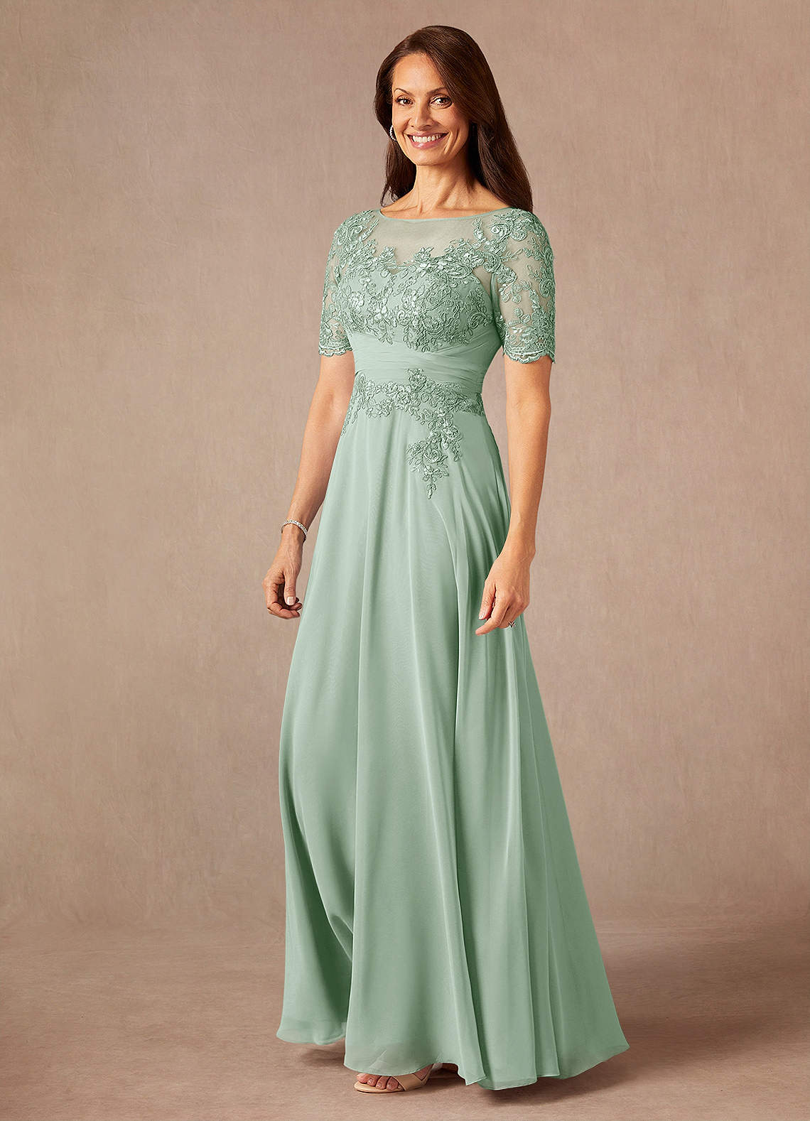 Azazie Raissa Mother of the Bride Dresses Agave A-Line Lace Chiffon Dress image2