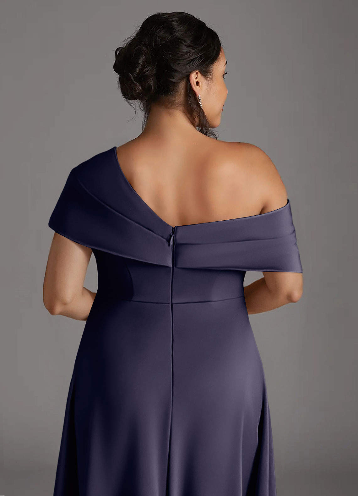 Azazie Milton Mère de la mariée Robes Robe Trapèze en Satin extensible Plissée Bleu Orageux image9