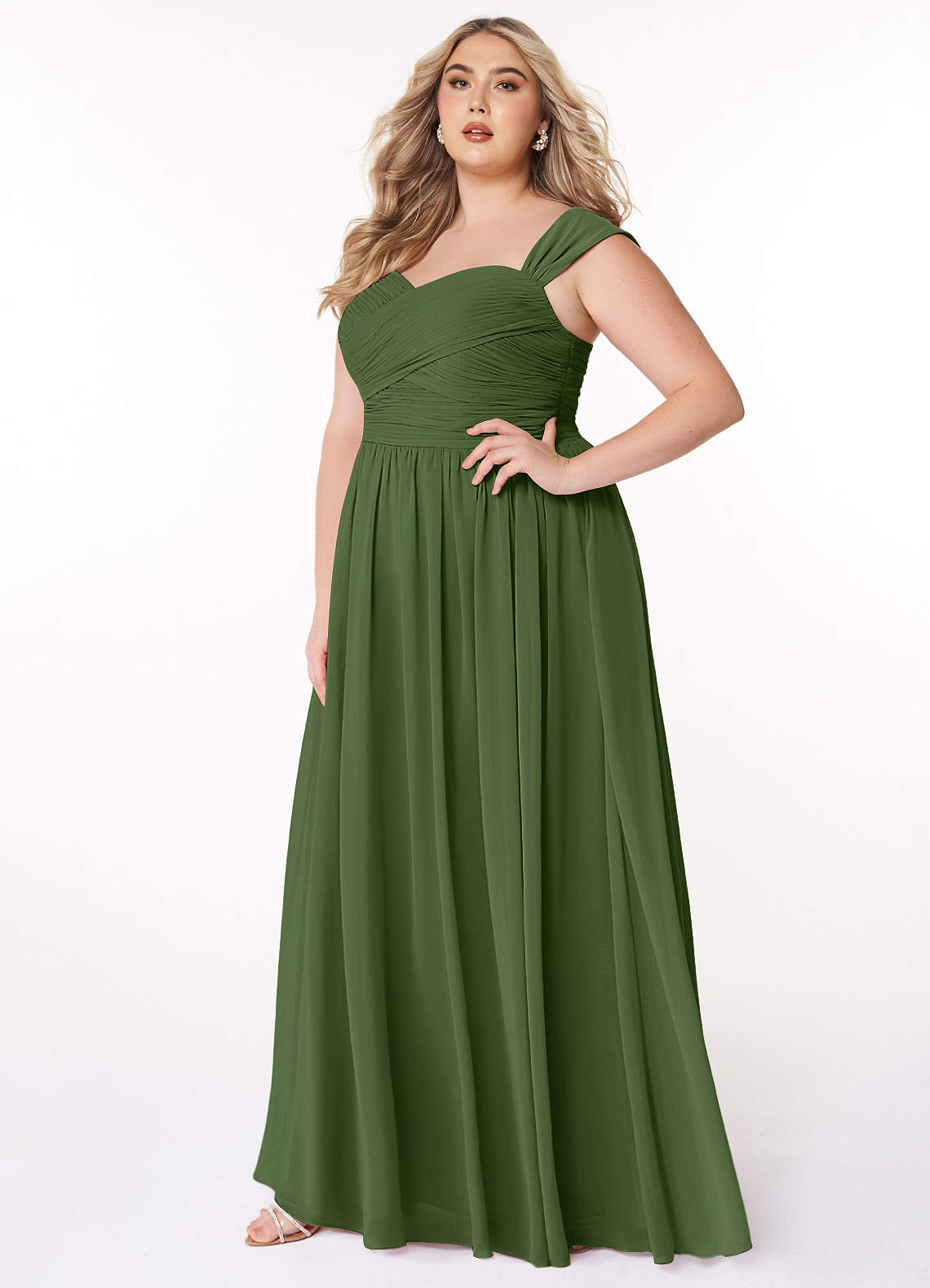 Azazie Zapheira Bridesmaid Dresses Olive A-Line Ruched Chiffon Dress image1