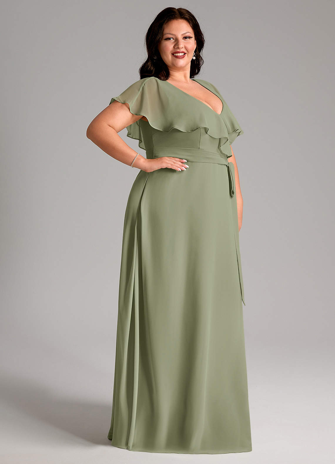 Azazie Lainey Bridesmaid Dresses Pistachio A-Line with Pockets Chiffon Dress image11