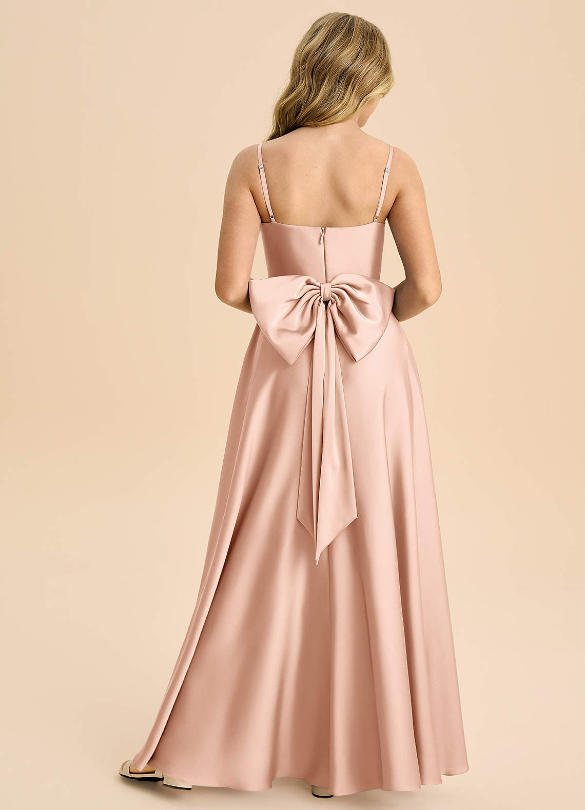 Azazie Bear Junior Rose Gold A-Line Sweetheart Neckline Stretch Satin Dress image1