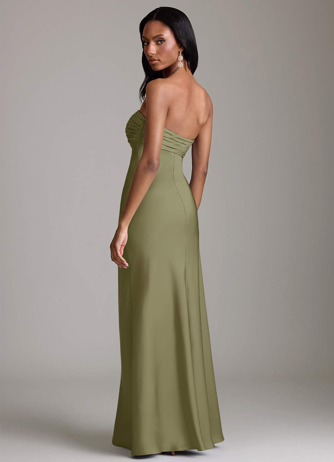 Azazie Saylor Jurken voor bruidsmeisjes Jurk van Stretch Satijn met Zeemeermin Strapless Pistache image4