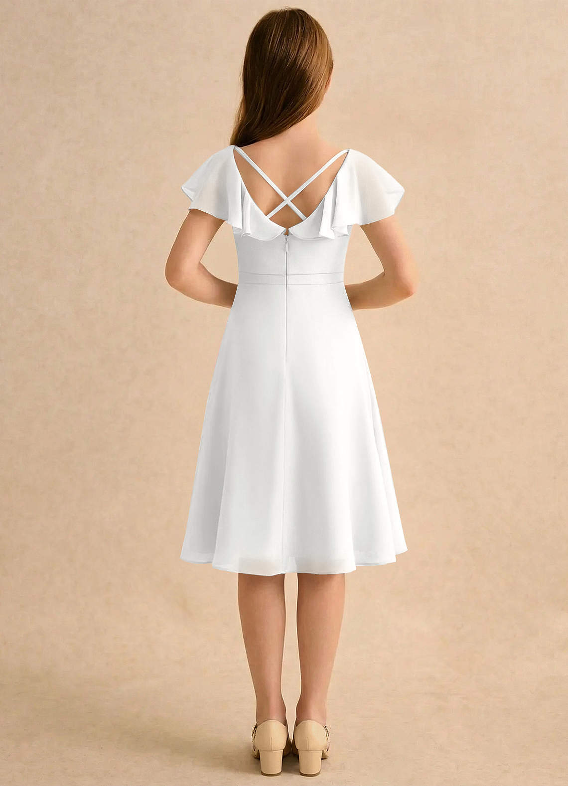 Azazie Narin Girls Formal Flower Girl Klänningar Klä A-Line i Chiffong med ärmar image1