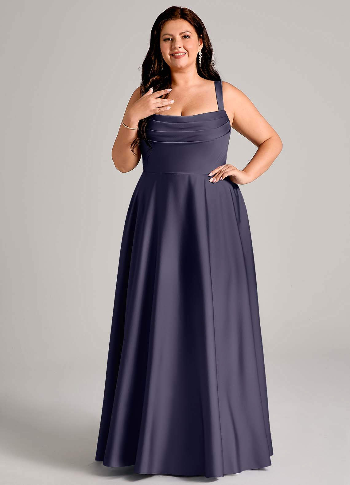 Azazie Shaude Bridesmaid Dresses Stormy A-Line Pleated Stretch Satin Dress image7