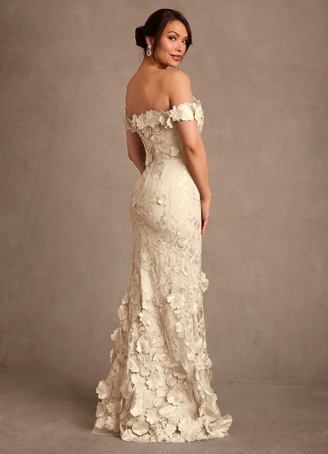 Azazie Lotta Mother of the Bride Dresses Champagne Mermaid Off the Shoulder Lace Dress image1