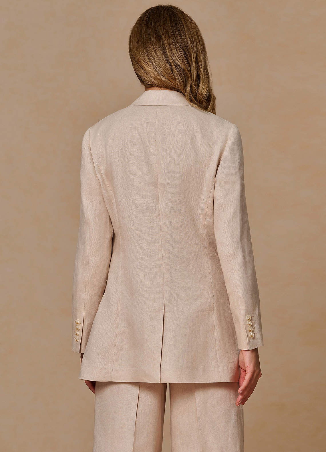 front Belicia Tan 100% Linen Blazer