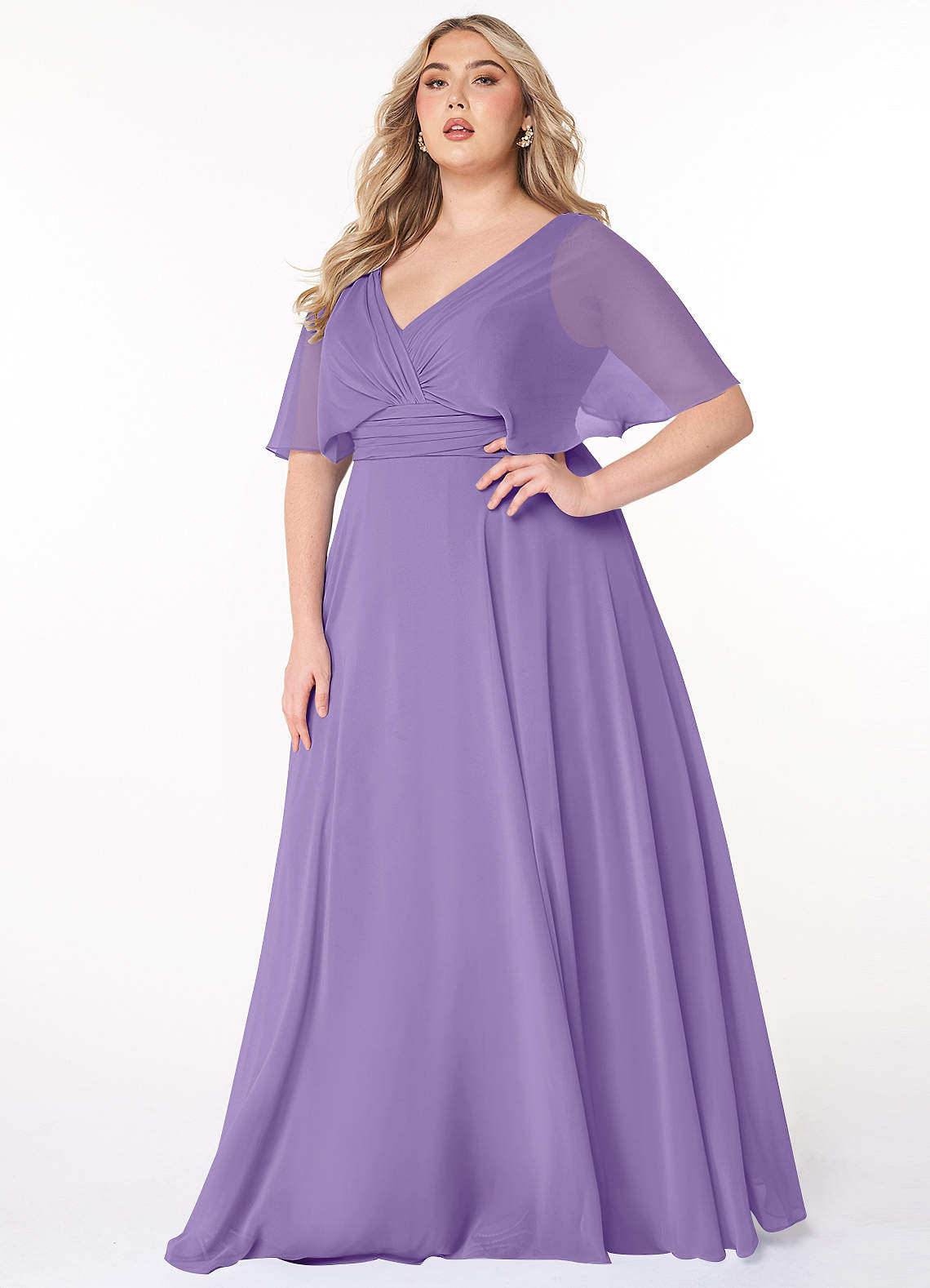 Azazie Pamela Bridesmaid Dresses Tahiti A-Line V-Neck Pleated Chiffon Dress image1