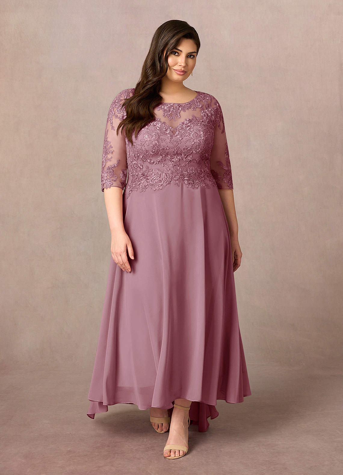 Azazie Monza Final Sale Vintage Mauve A-Line Lace Chiffon Dress image1