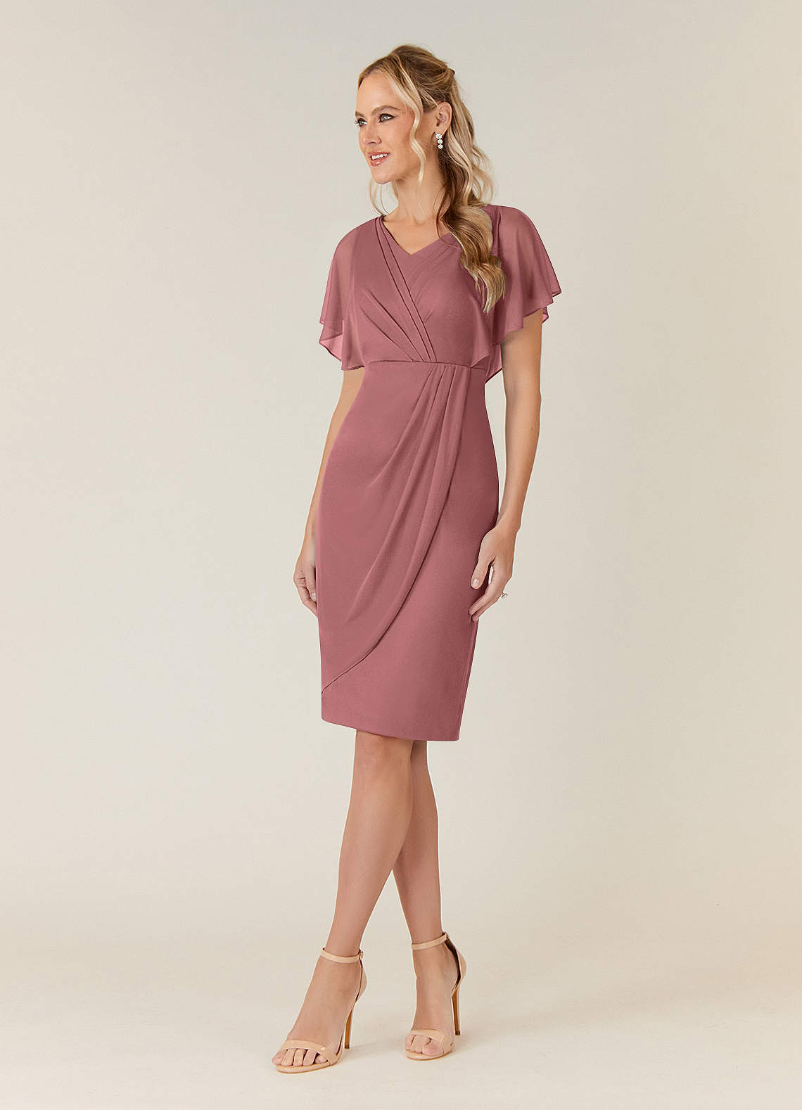 Azazie Waverly Mother of the Bride Dresses Desert Rose Sheath Pleated Mesh Dress image2