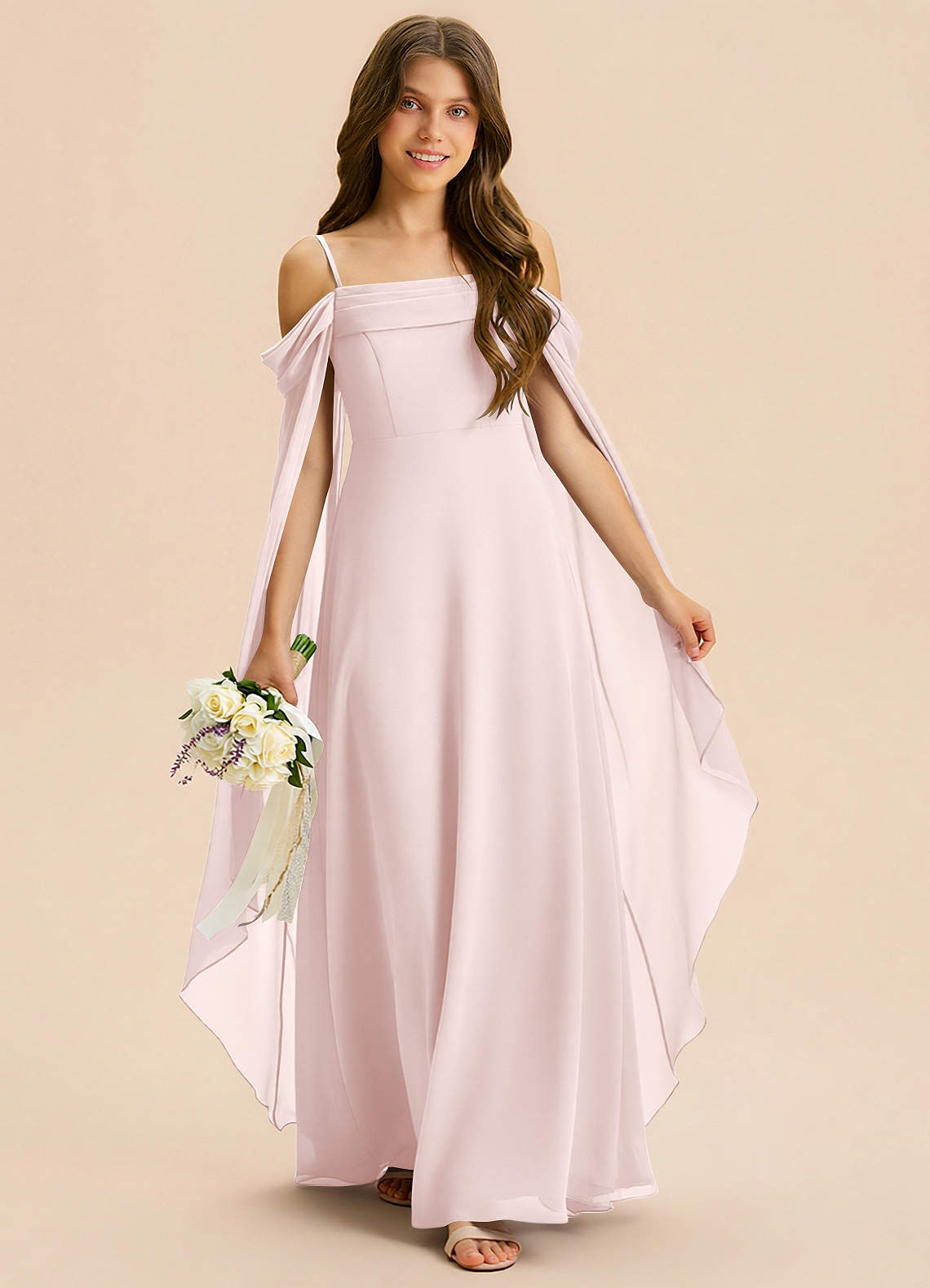 Azazie Moana Junior Linia A Pofałdowany Szyfon Długość podłogi Młodsza druhna Sukienka image2