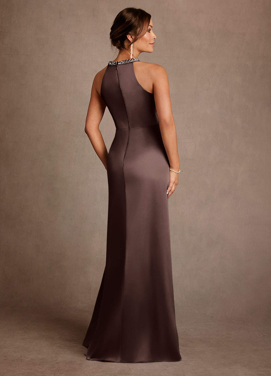 Azazie Lawrence Mother of the Bride Dresses Ganache A-Line Pleated Stretch Satin Dress image5