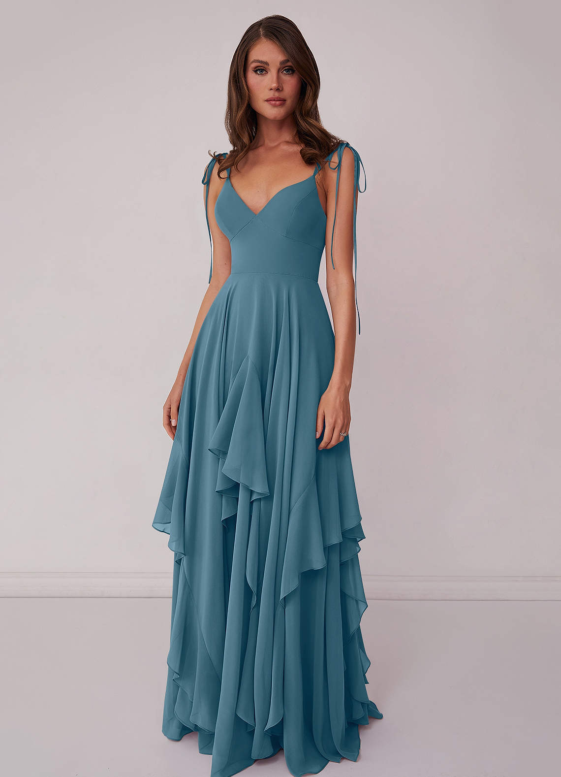 Barbie ♥ Azazie Bridesmaid Dresses V-neck Chiffon Tiered A-line Dress image3