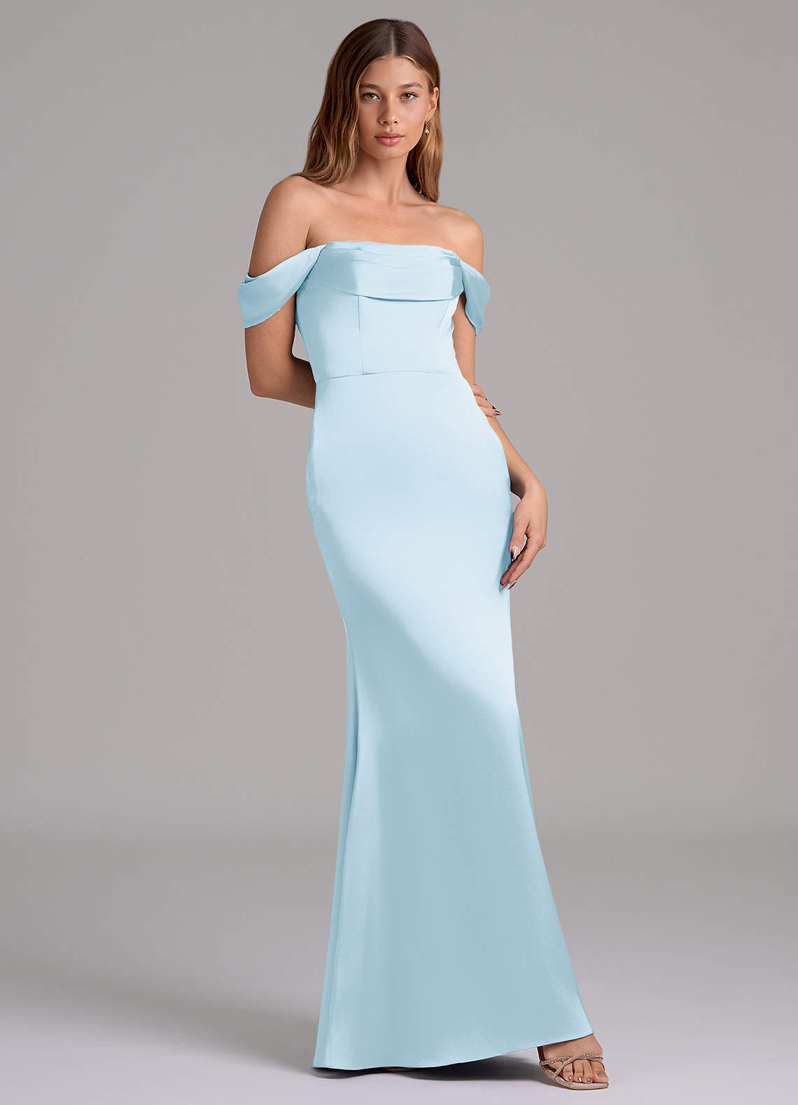 Azazie Miley Bridesmaid Dresses Sky Blue Mermaid Off the Shoulder Stretch Satin Convertible Dress image1
