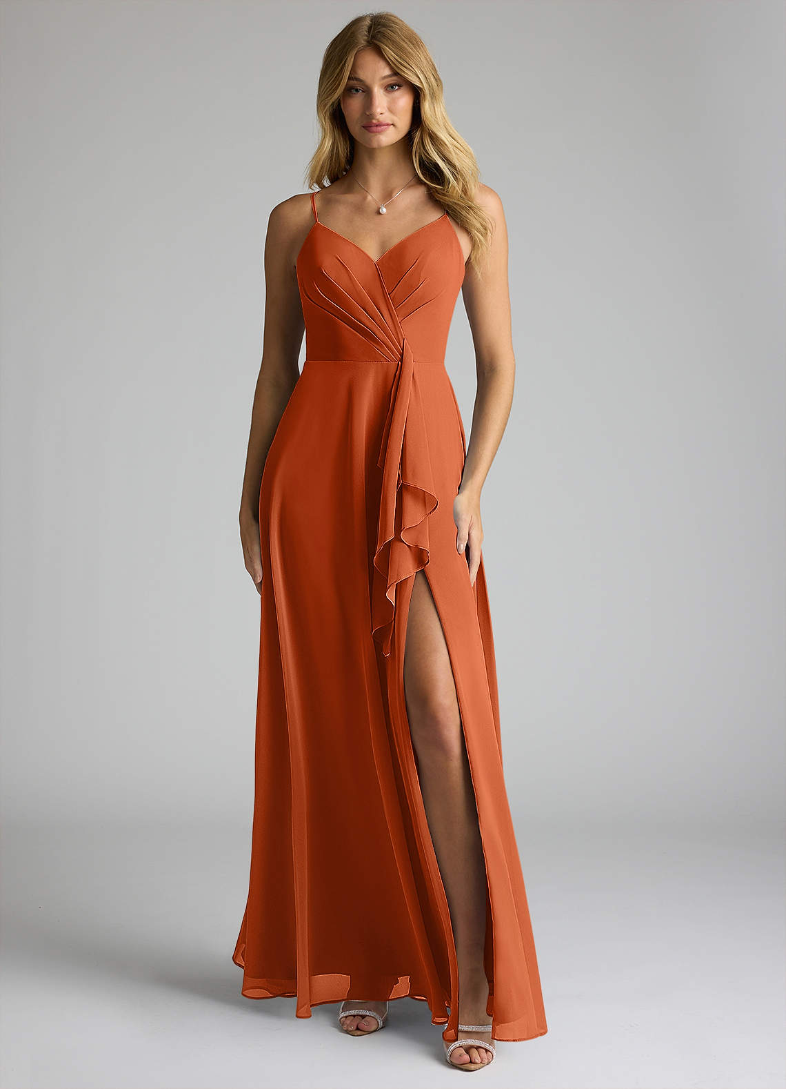 Azazie Akita Vestidos de damas de honor Vestido de Naranja Quemada de Gasa de Corte en A image1