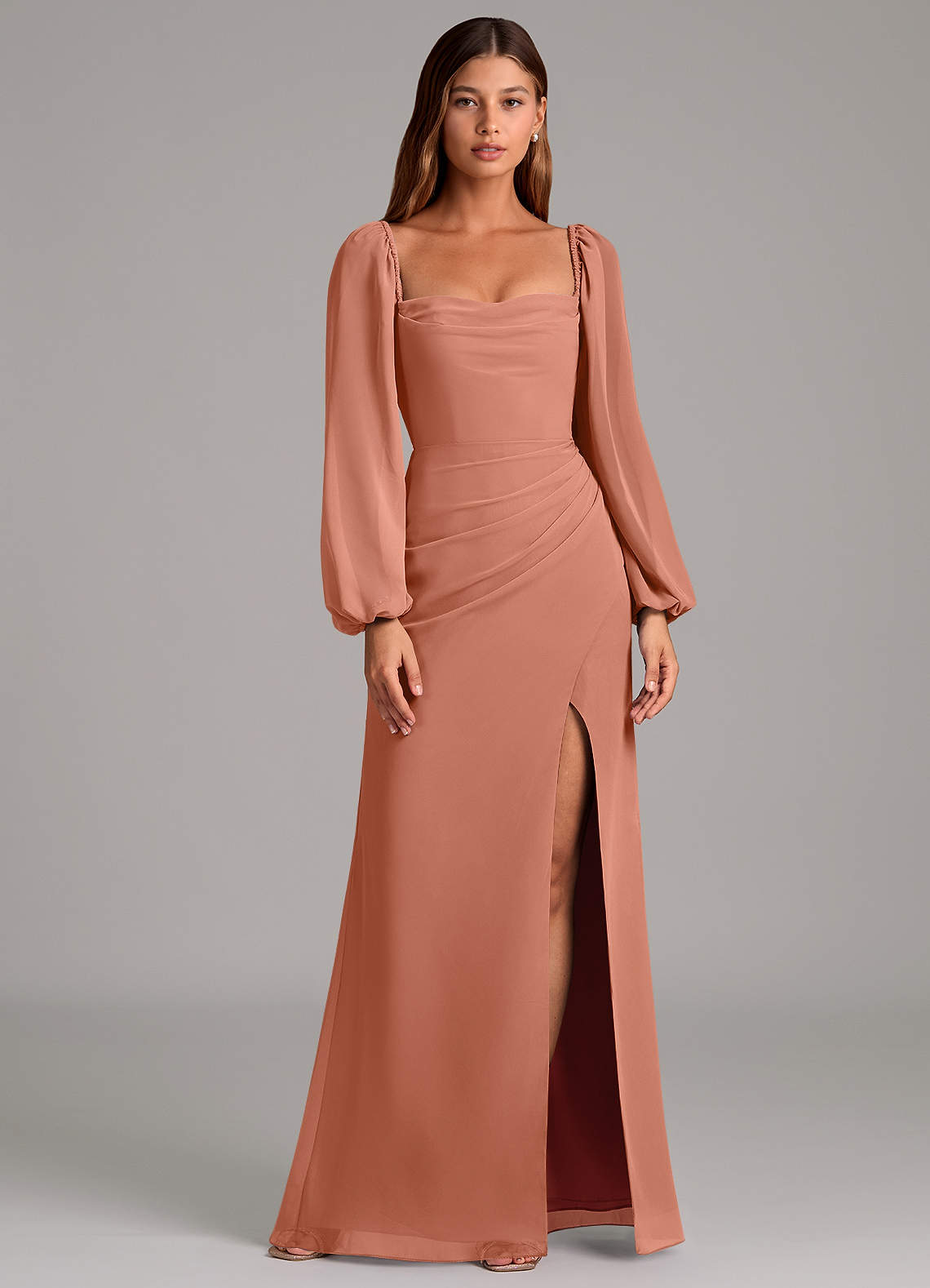 Azazie Brixley Bridesmaid Dresses MAI TAI Mermaid Long Sleeve Chiffon Dress image1