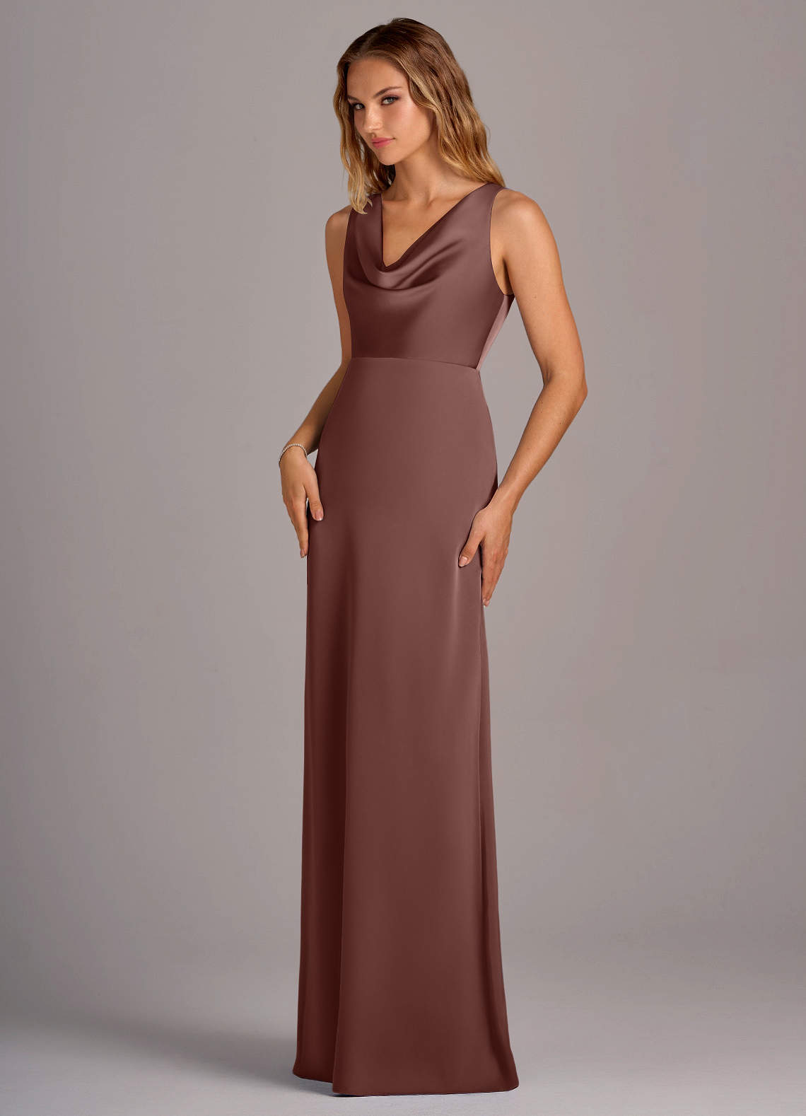 Azazie Wrenlee Espresso Stretch Satin Bridesmaid Dresses | Azazie AU