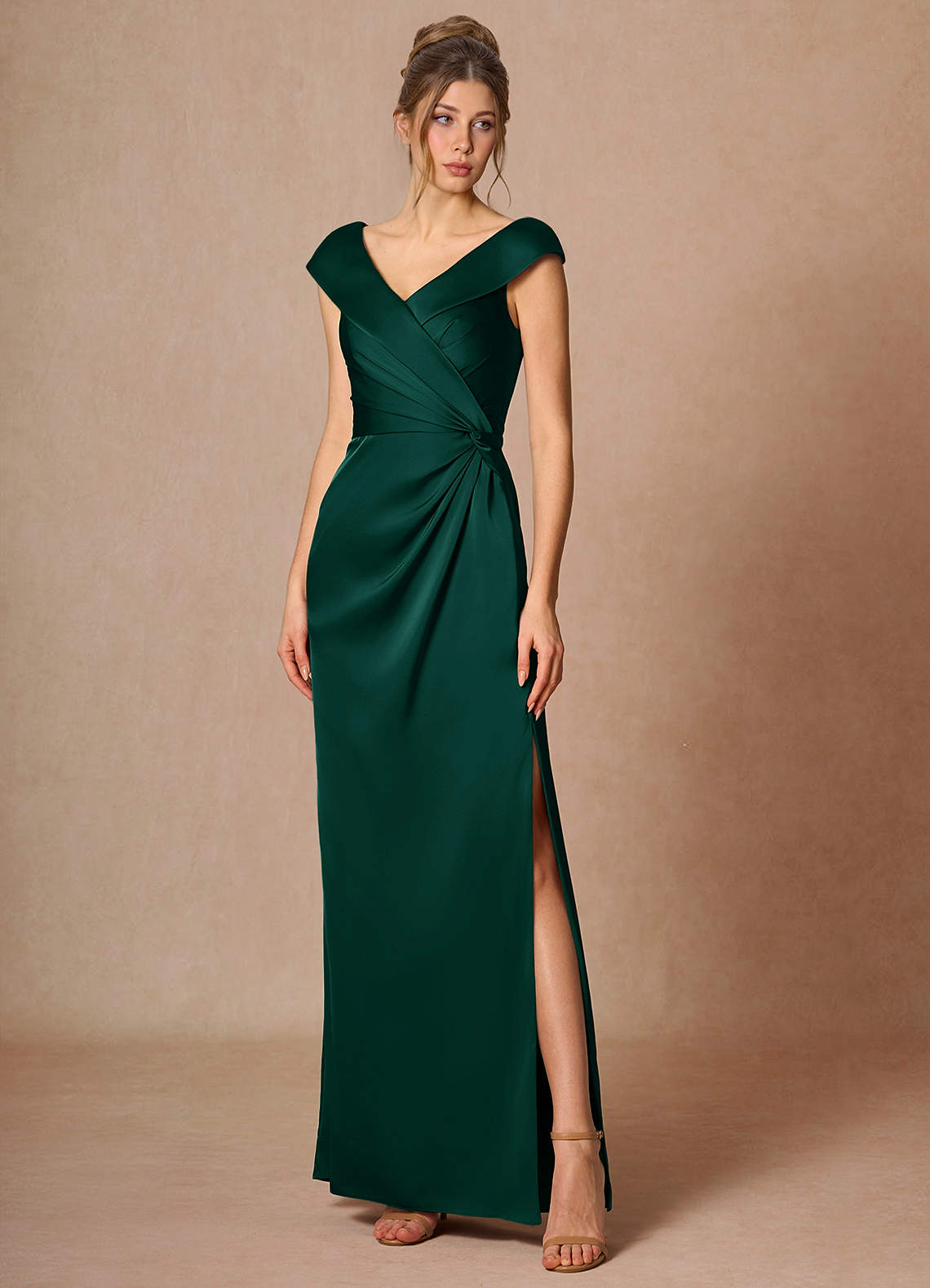 Azazie Floor-Length Maxi Dresses Column Wedding Guest Formal Black Tie Dresses V Neck Hunter Green