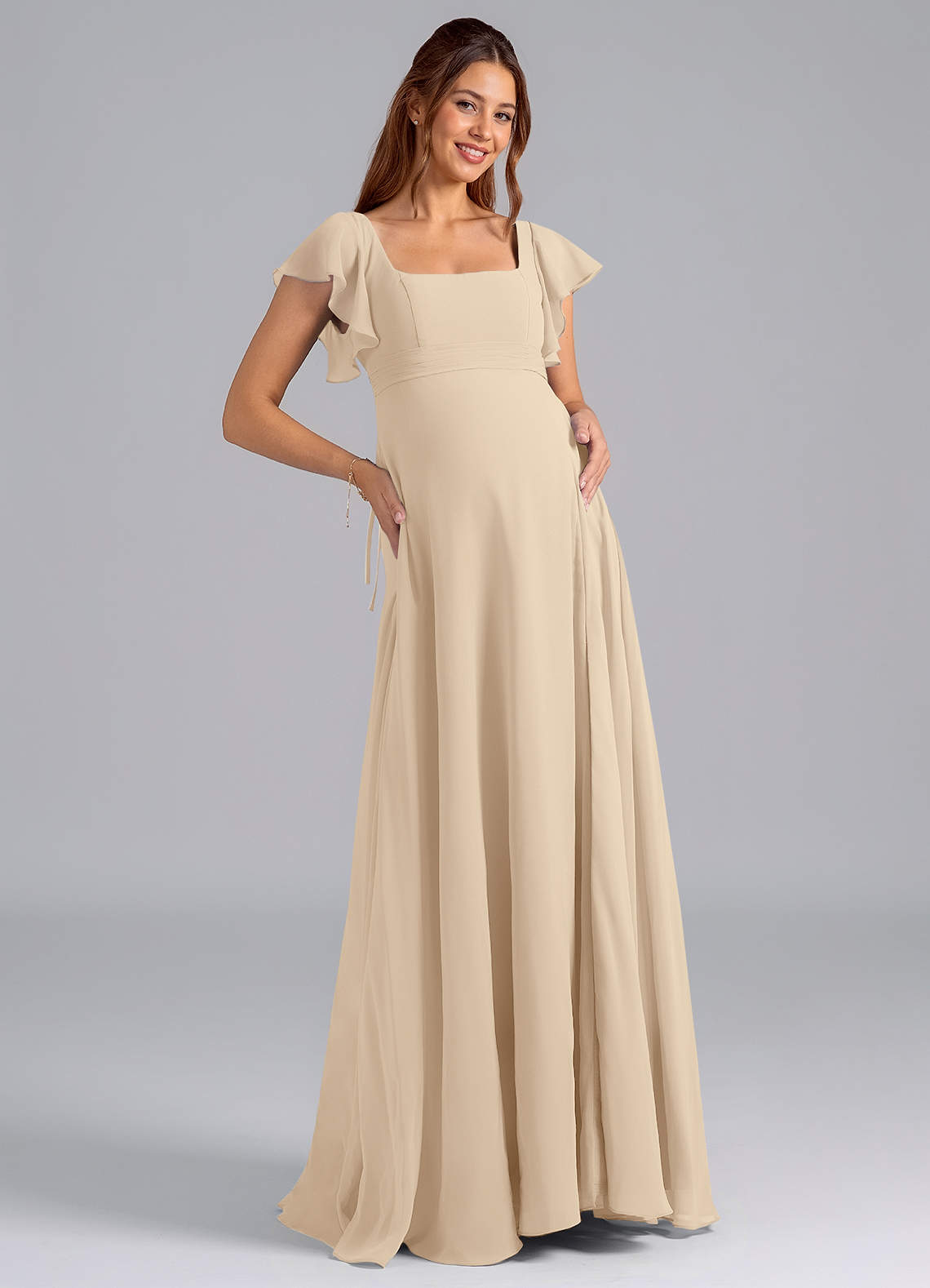Azazie Bondi Maternity Bridesmaid Dresses A-Line Ruched Chiffon Floor-Length Dress image1