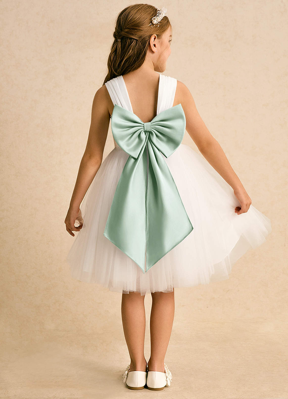 Azazie Dimple vestidos de niña de las flores Vestido de Marfil Agave de Tul de Princesa con Encaje image1