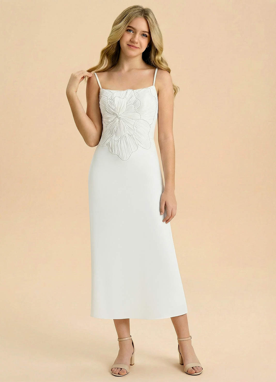 Azazie Leina Junior Formal Klä av A-Line i Dubbelsidig satin Pärlbesatt image2