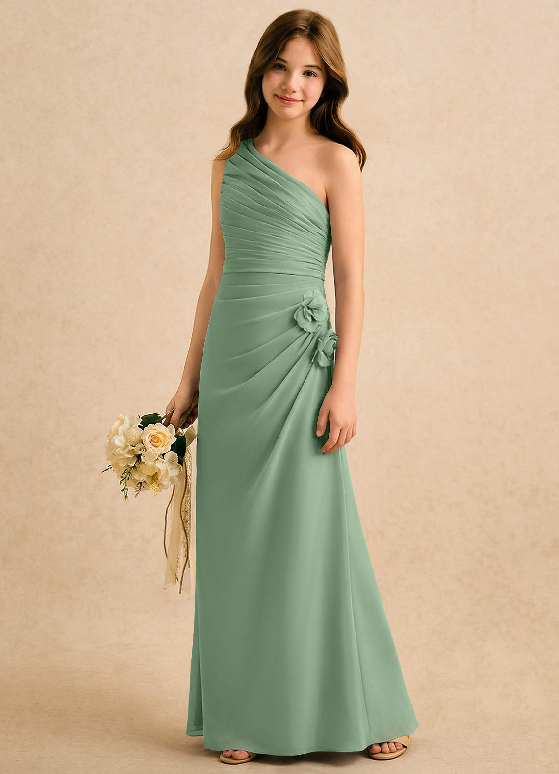 Azazie Sophie Girls Formal Sukienki dla dziewczynek sypiących kwiaty Osłona Jedno ramię Szyfon Długość podłogi Sukienka image3