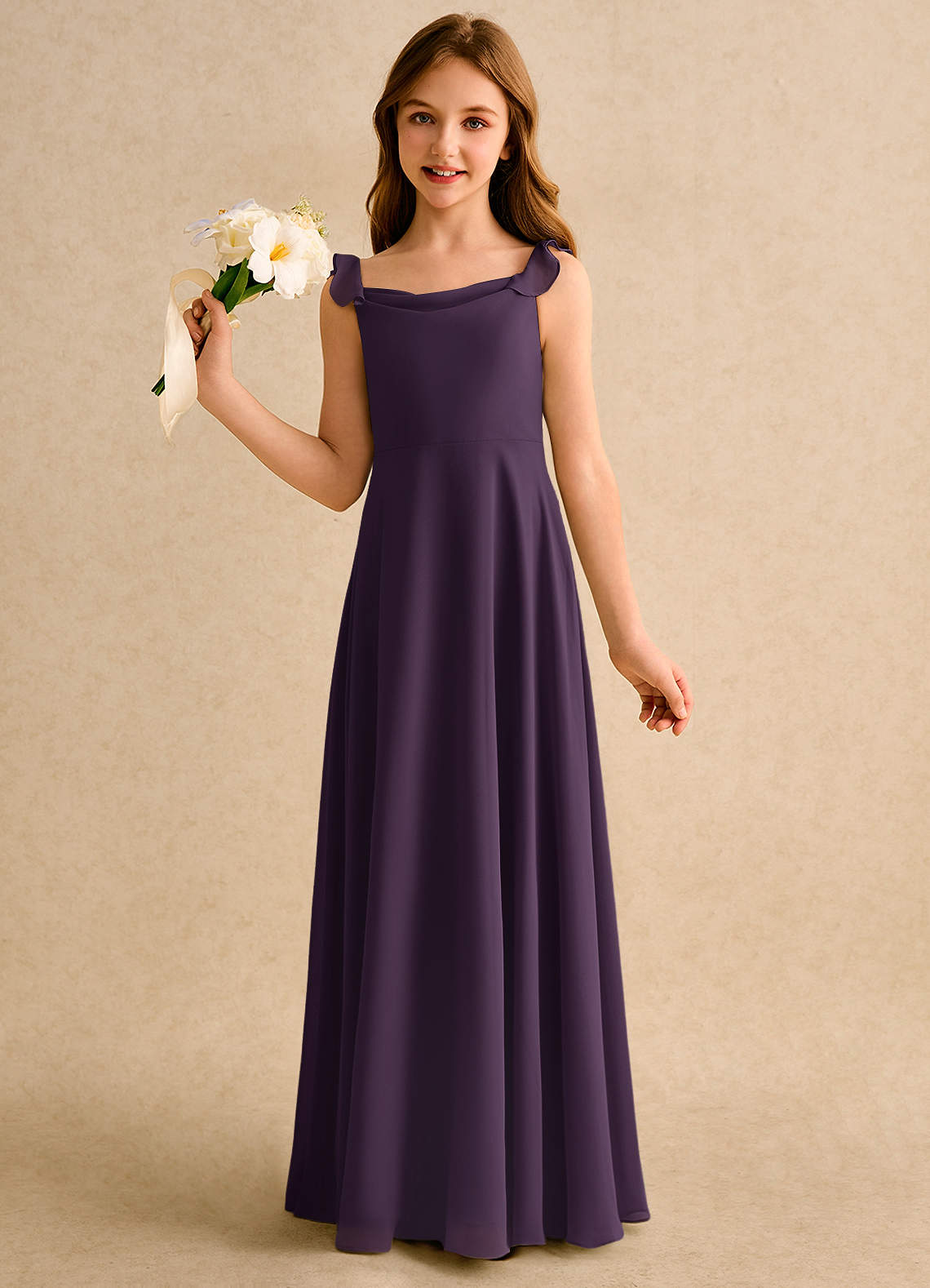 green emerald velvet dress Long Satin Gown for Girls – Junior Bridesmaid or Graduation High-Low Dress main image 0