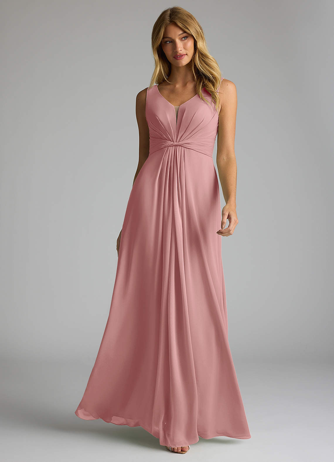 Azazie Gina Bridesmaid Dresses Dusty Rose A-Line V-Neck Pleated Chiffon Dress image1