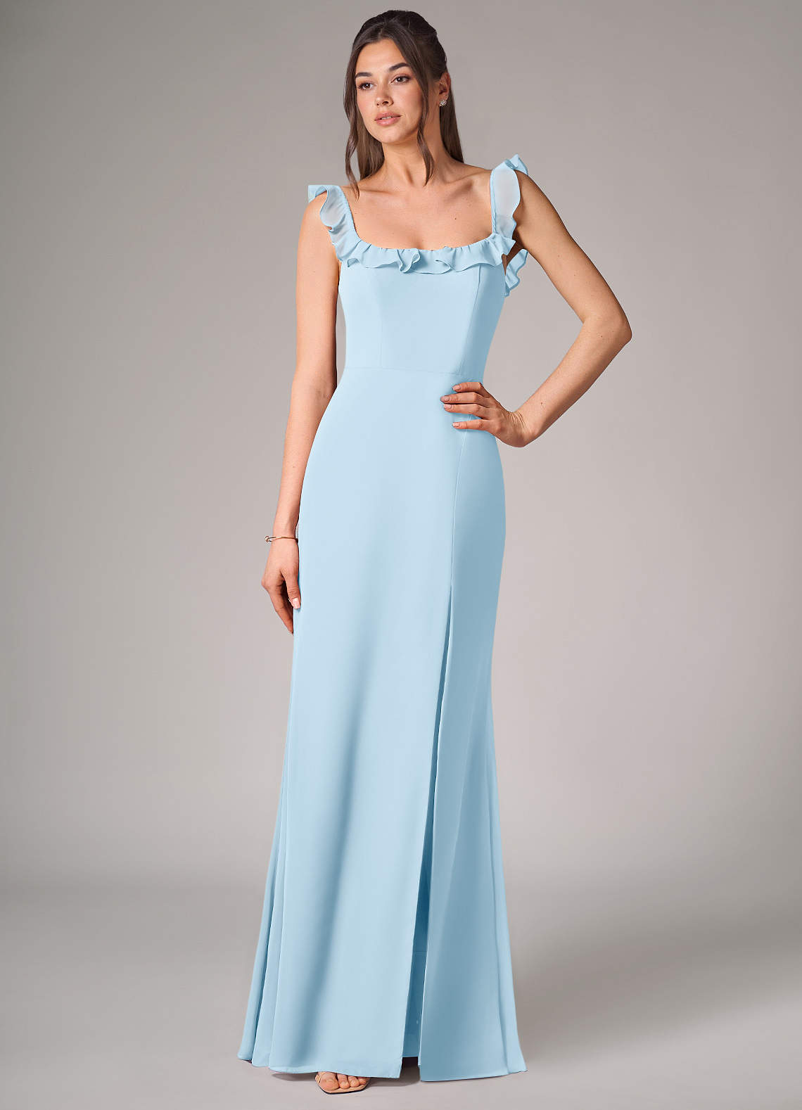 Azazie Callie Bridesmaid Dresses Sky Blue Mermaid Side Slit Chiffon Convertible Dress image3